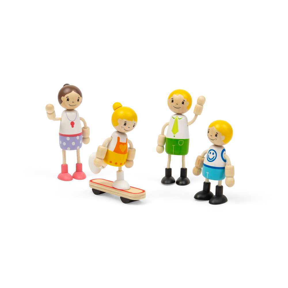 Tidlo Wooden White Family Dolls House People Playset with Skateboard 5 Pieces