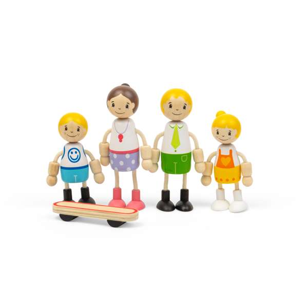 Tidlo Wooden White Family Dolls House People Playset with Skateboard 5 Pieces
