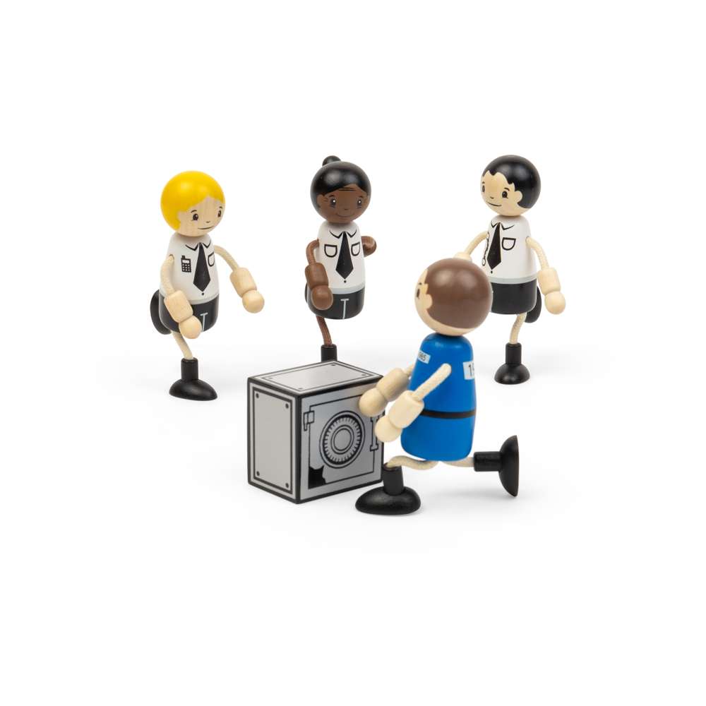 Tidlo Police Officer and Prisoner Wooden Dolls Set with 5 Play Pieces