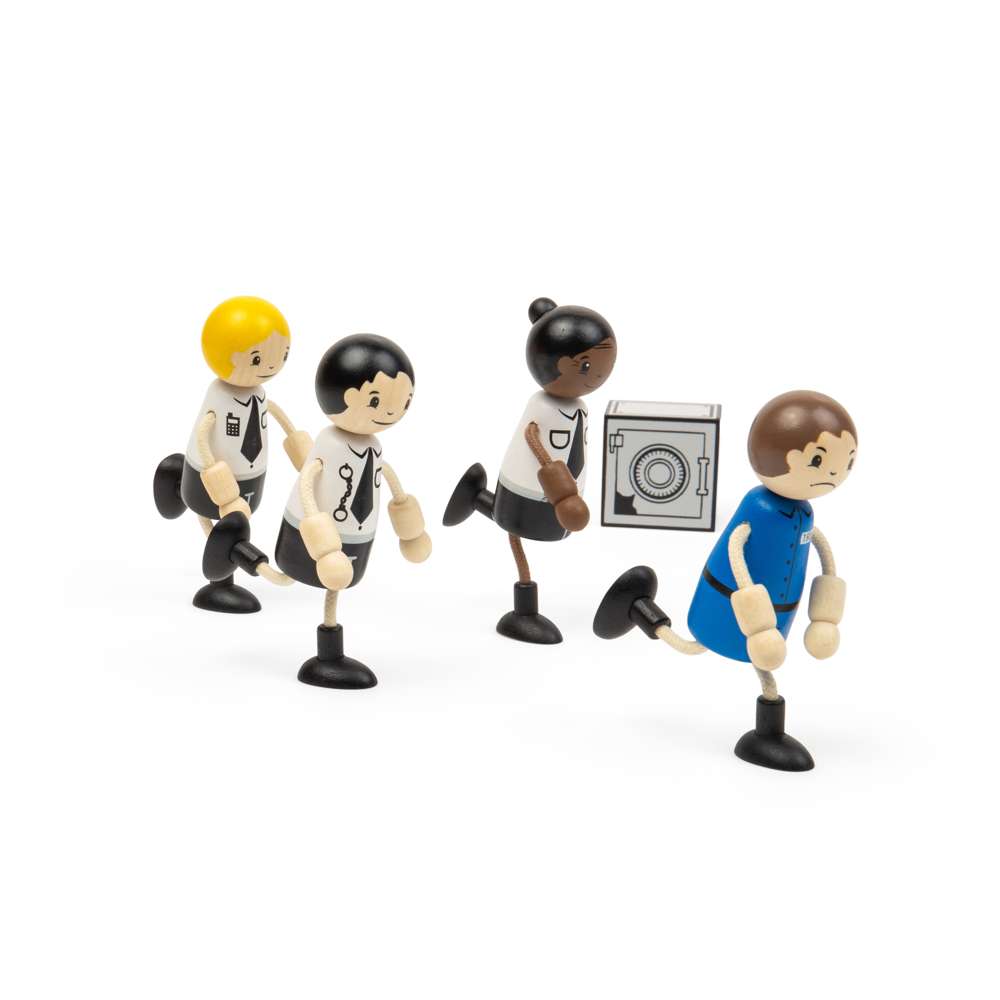 Tidlo Police Officer and Prisoner Wooden Dolls Set with 5 Play Pieces