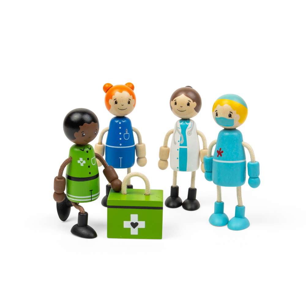 Tidlo Wooden Medic Dolls Set with First Aid Kit 5 Pieces 18 Months Plus