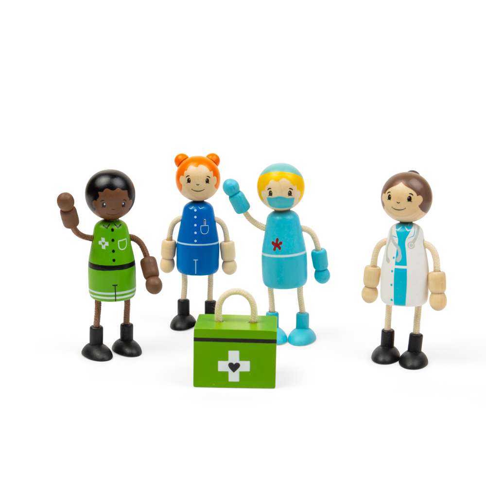 Tidlo Wooden Medic Dolls Set with First Aid Kit 5 Pieces 18 Months Plus