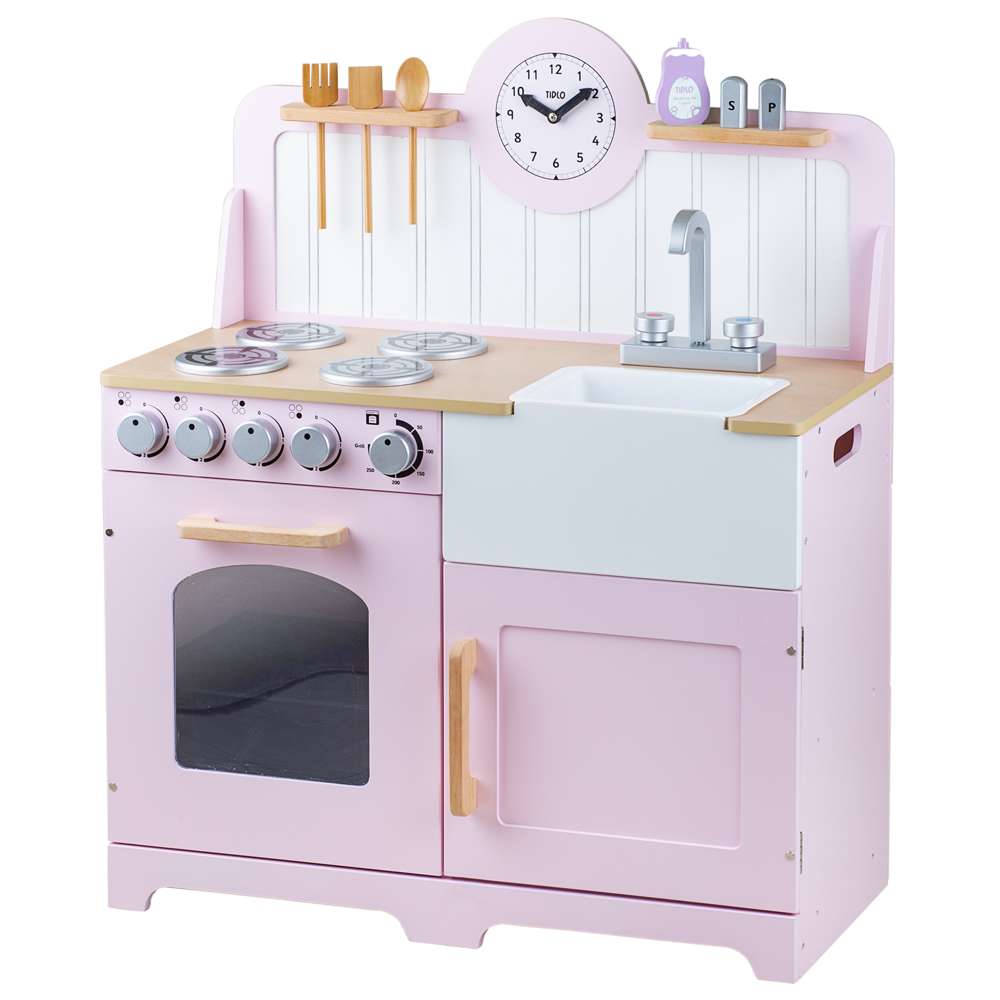 Tidlo Pink Country Play Kitchen Wooden Pretend Play Set for Children 3 Years Plus