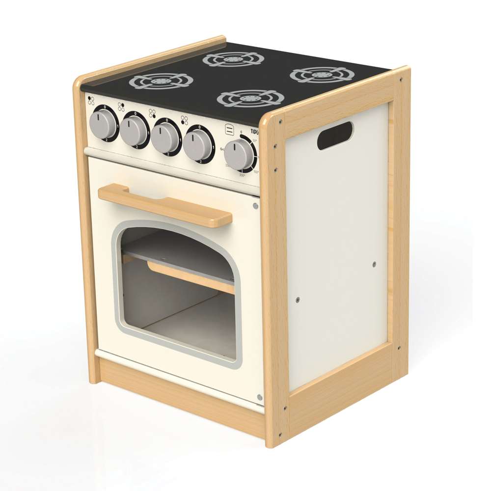 Tidlo White Kids Wooden Play Cooker Toy Kitchen with Clicking Dials and Hob