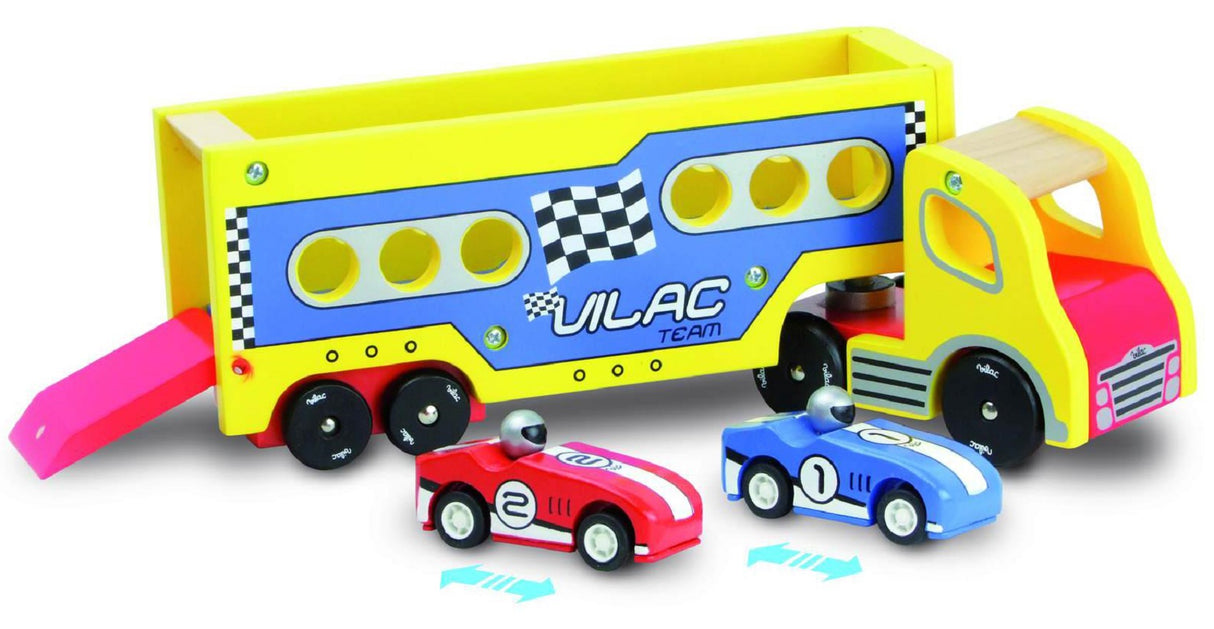 Articulated Wooden Lorry & 2 Cars