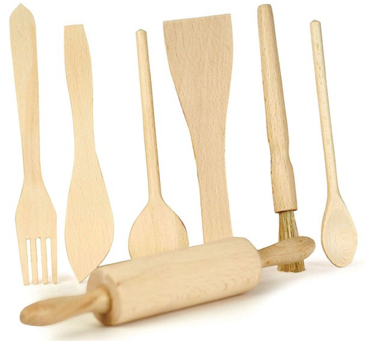 Childrens 7 Piece Wooden Utensil Set