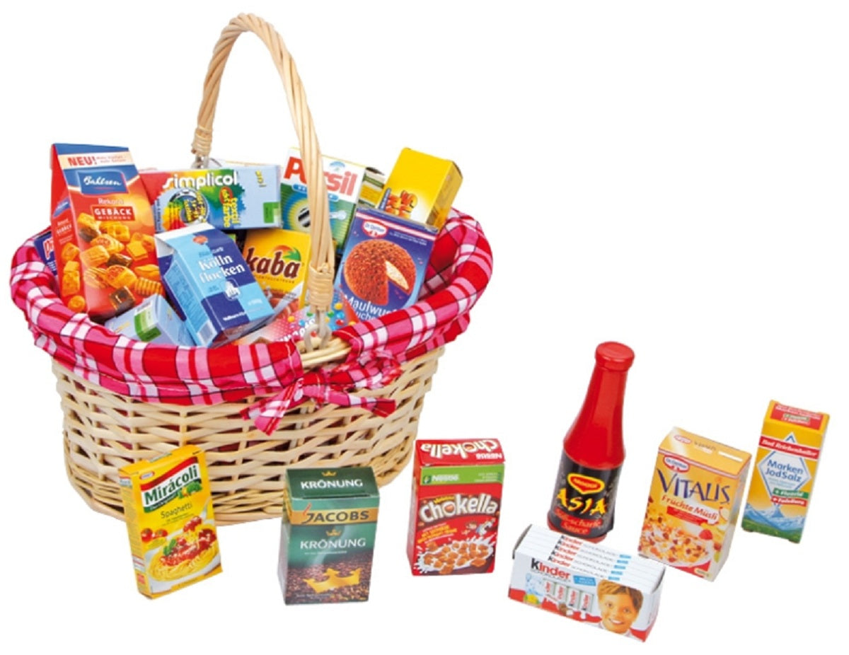 Wicker Shopping Basket with Groceries