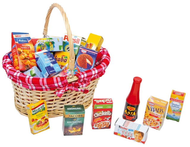 Wicker Shopping Basket with Groceries