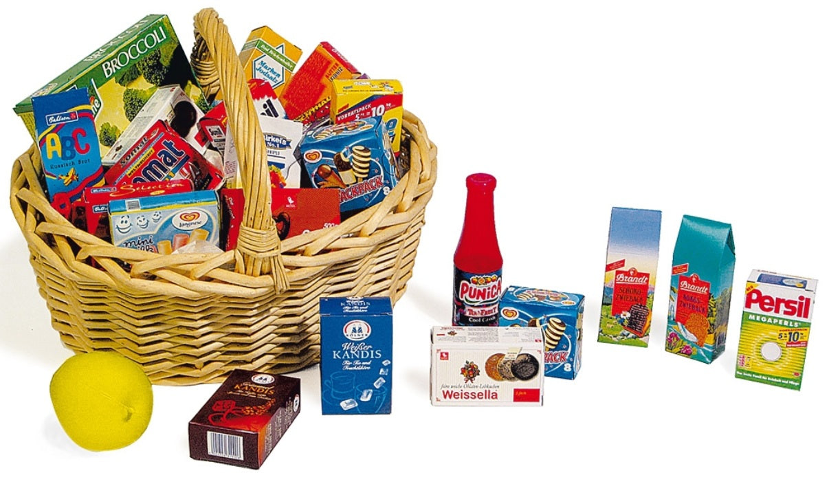 Wicker Shopping Basket with Groceries