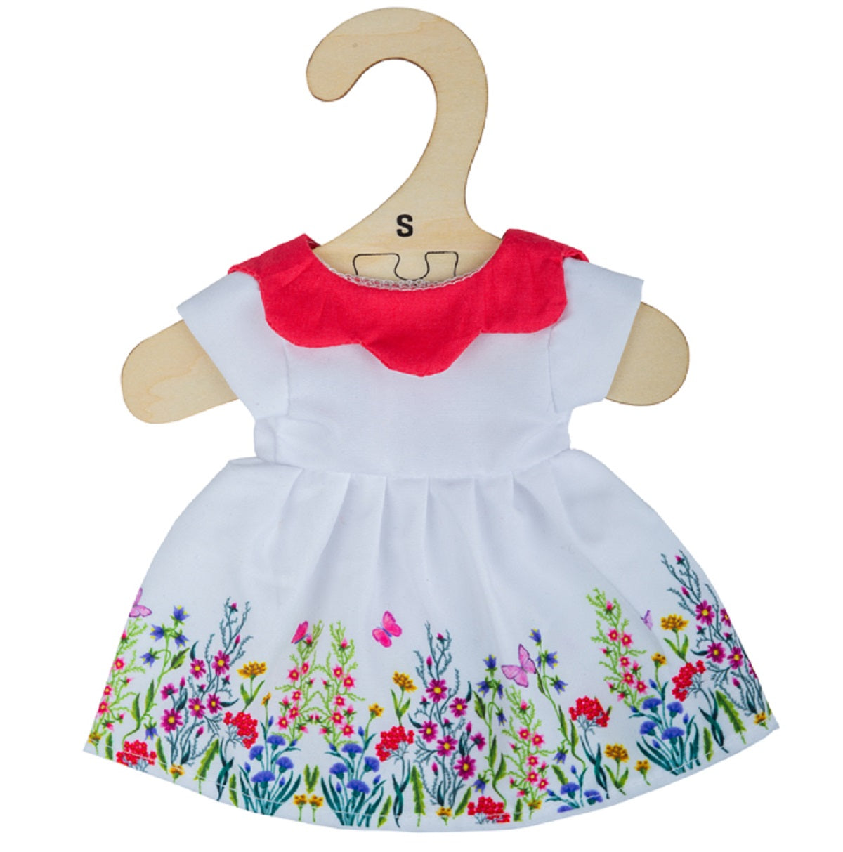 White Floral Dress with Red Collar