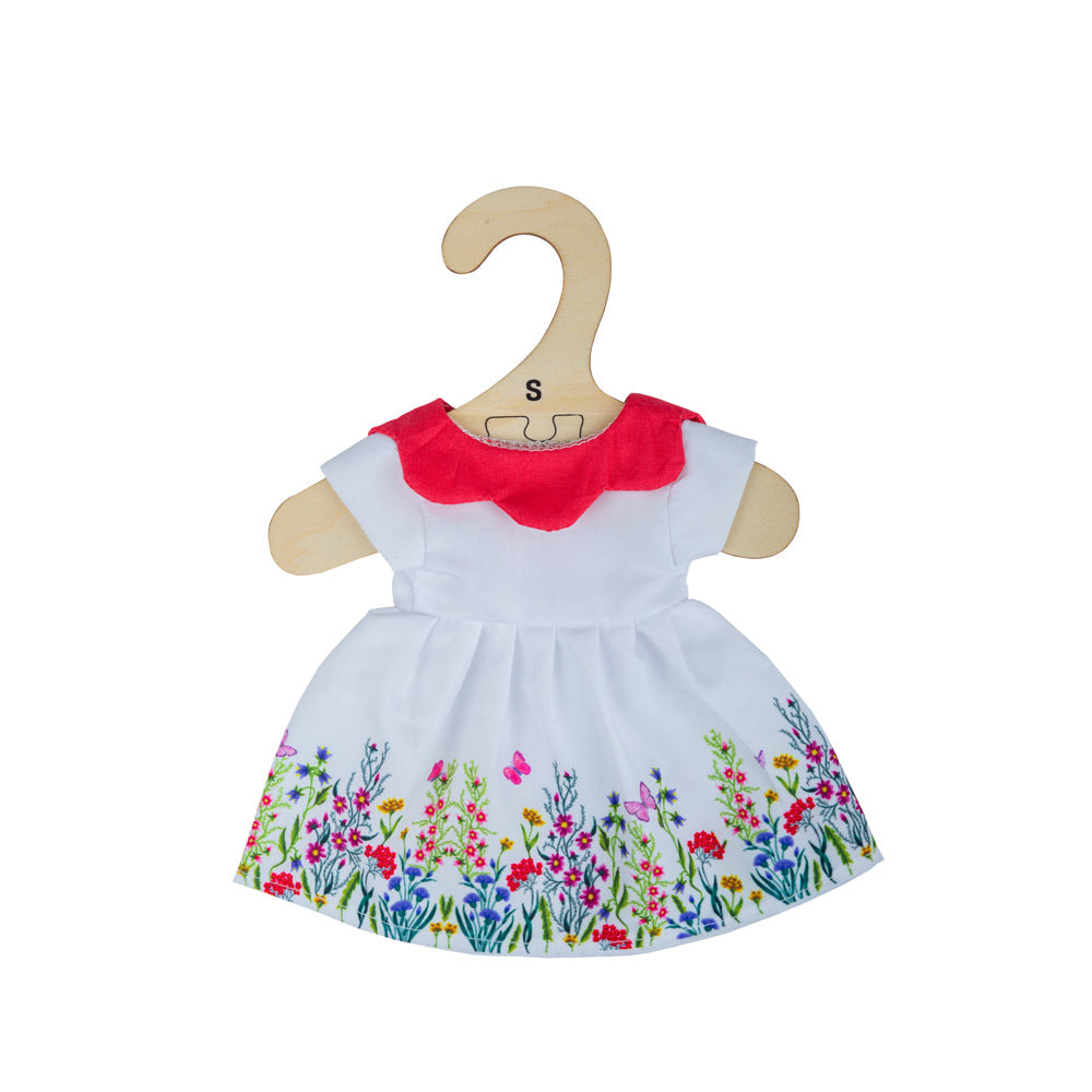 White floral dress with red collar (for Size Large Doll)