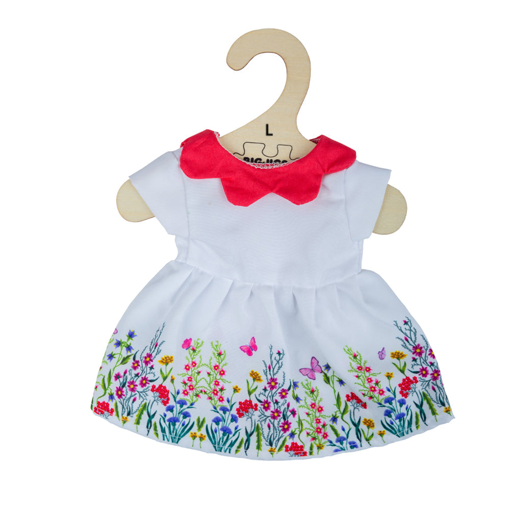 White floral dress with red collar (for Size Large Doll)