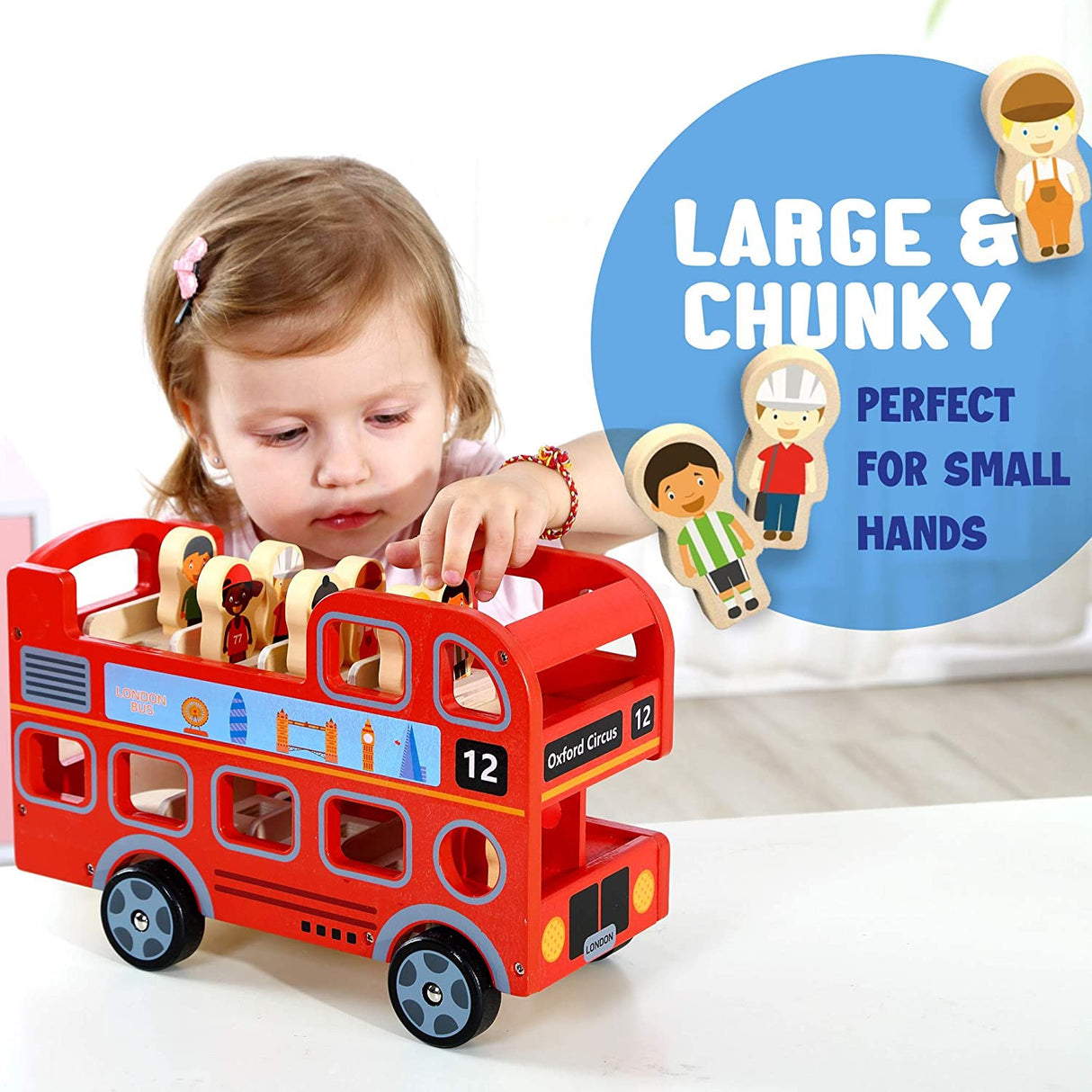 Wooden London Bus with 8 Passengers