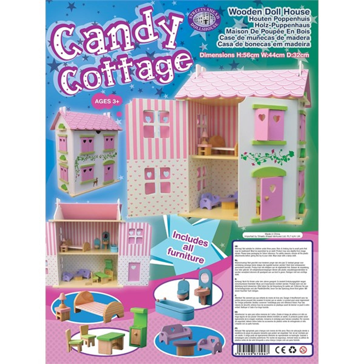 Candy Cottage Dolls House with Furniture