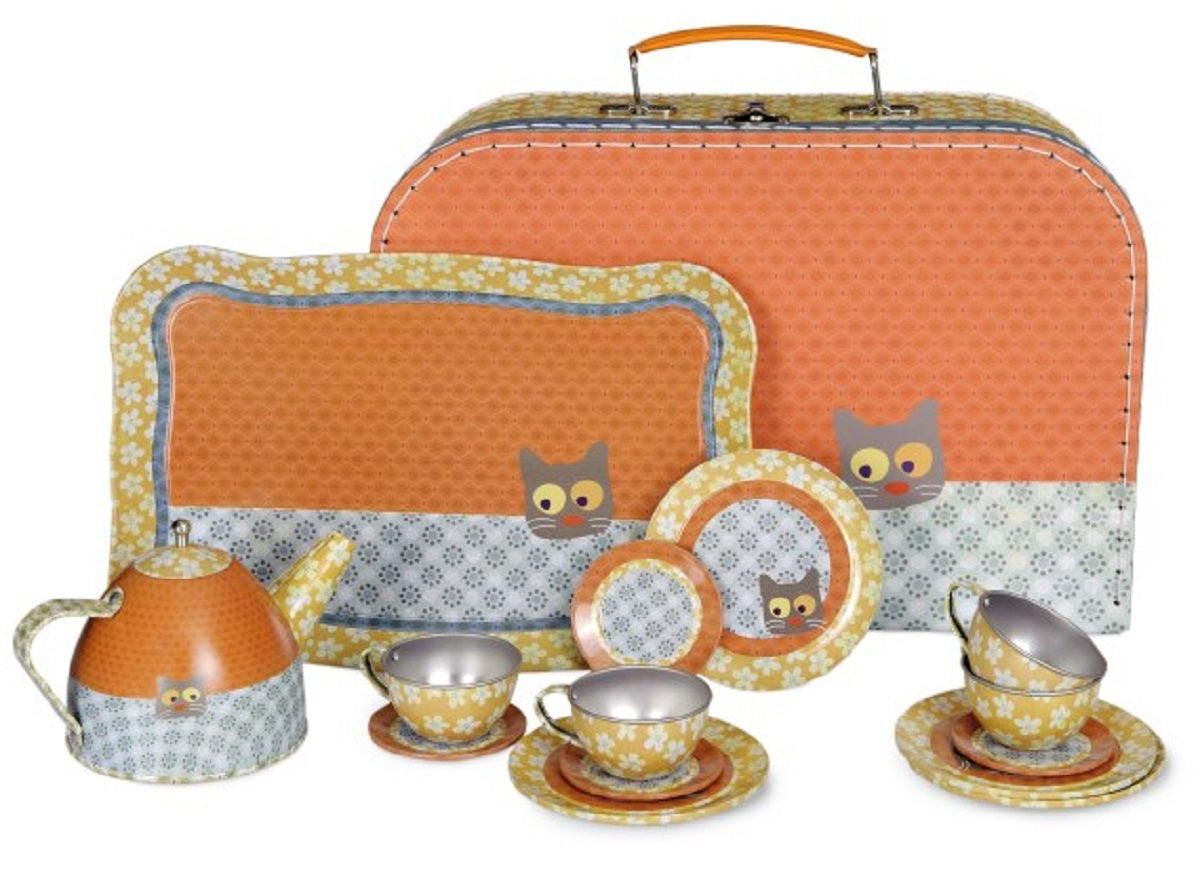 Flower Cat Tea Set in a Suitcase