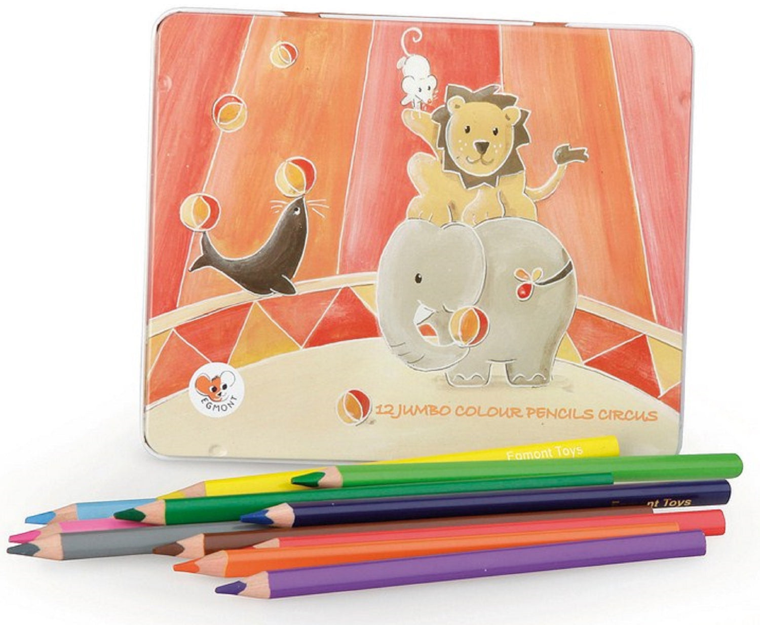12 Jumbo Colour Pencils in a Circus Motif Tin