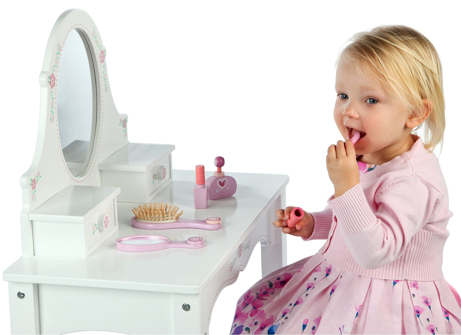 White Wooden Dressing Table & Stool