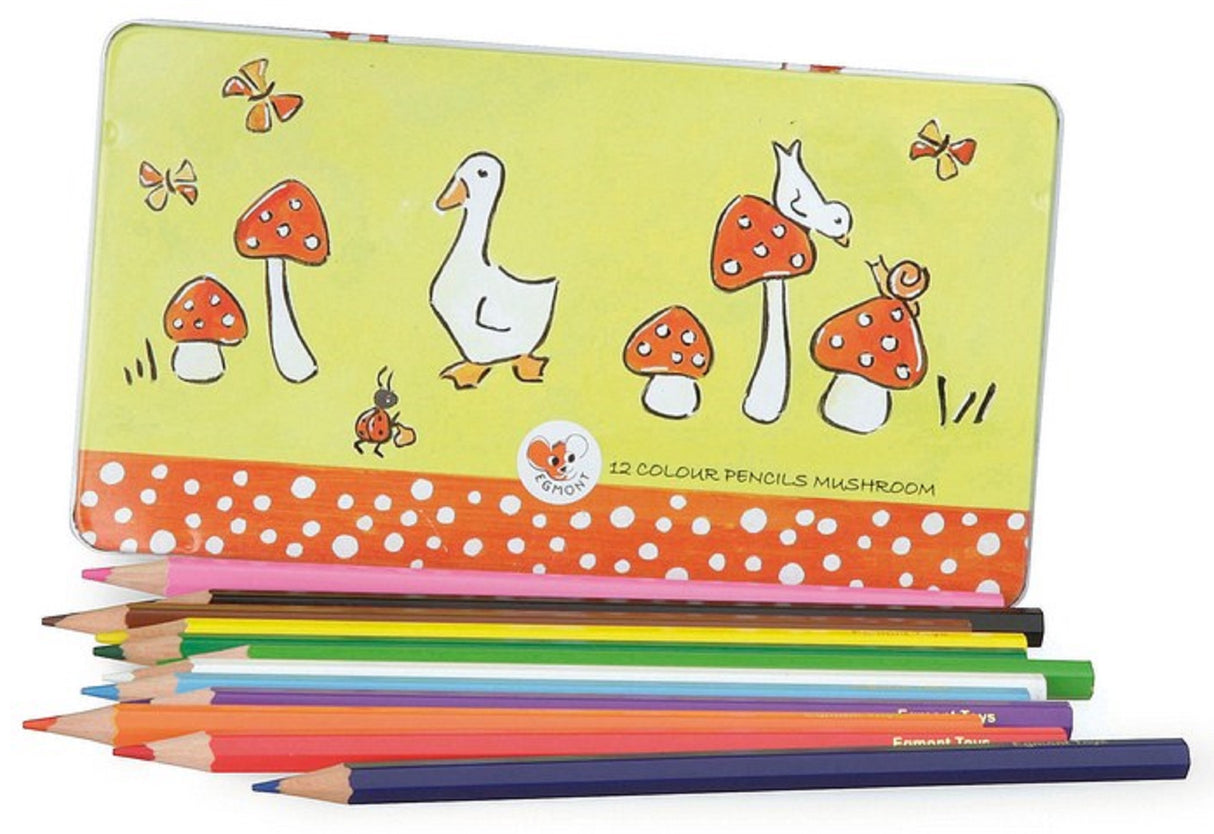 12 Colour Pencils in a Mushroom Theme Tin