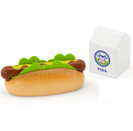 Wooden Hot Dog and Milk Set