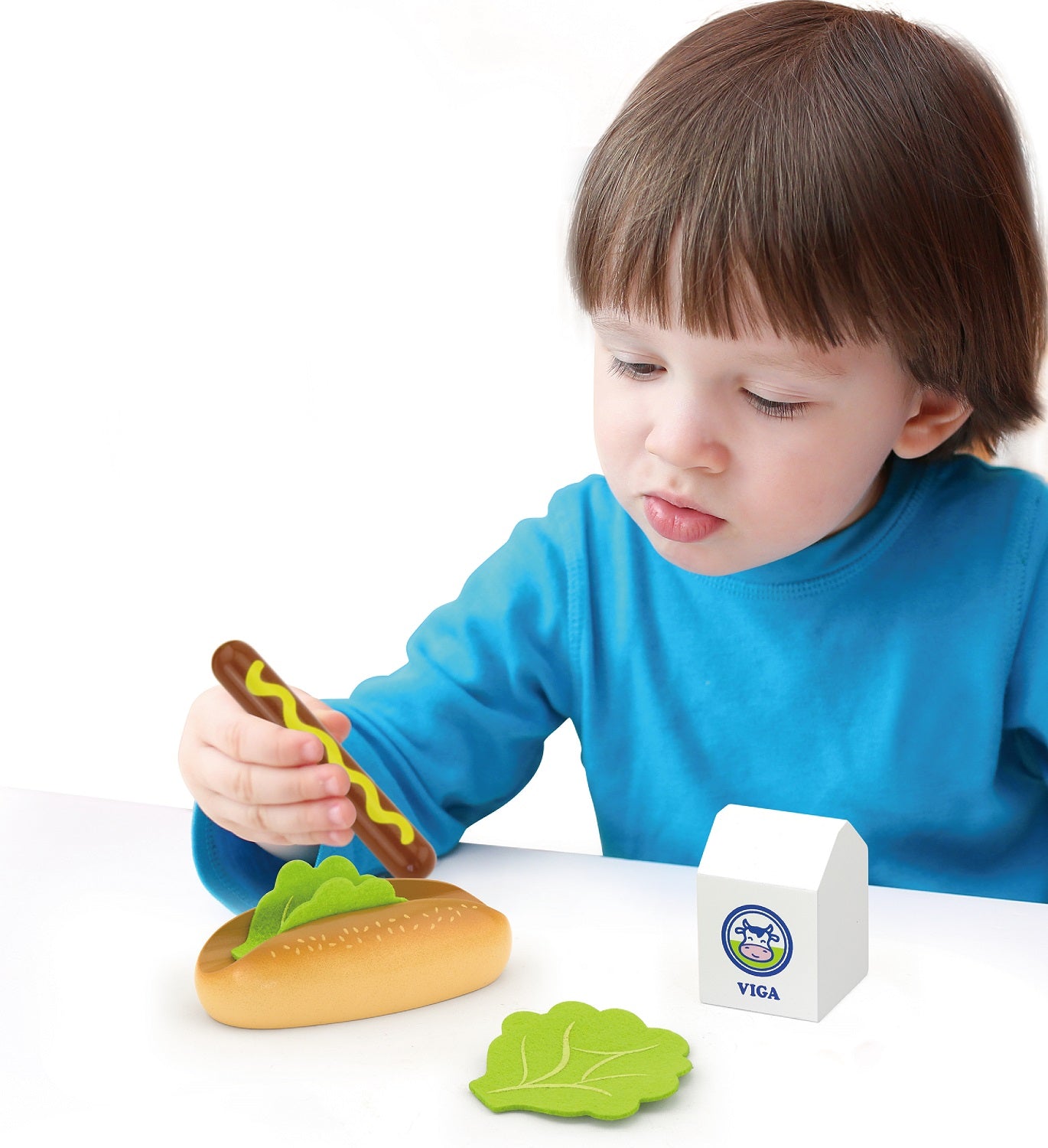 Wooden Hot Dog and Milk Set