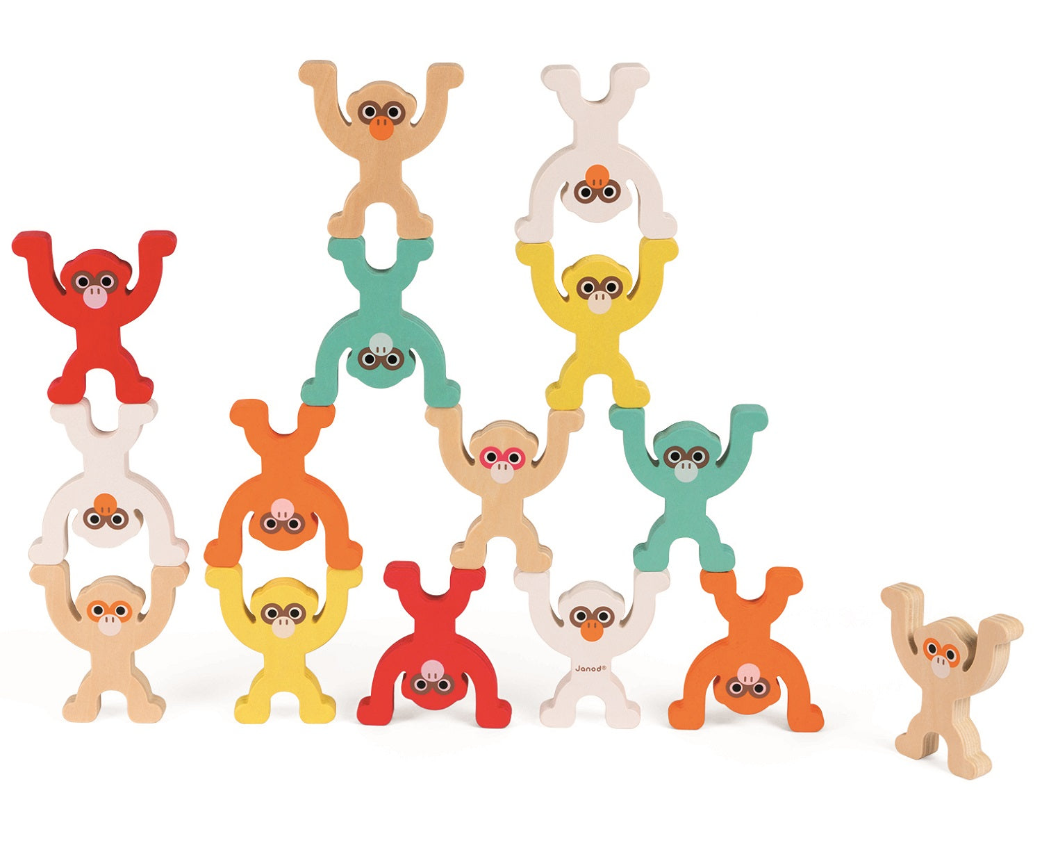 Stacking Wooden Monkey Pyramid Game
