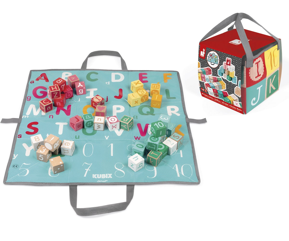 Kubix 40 Letter and Number Blocks with Play Mat