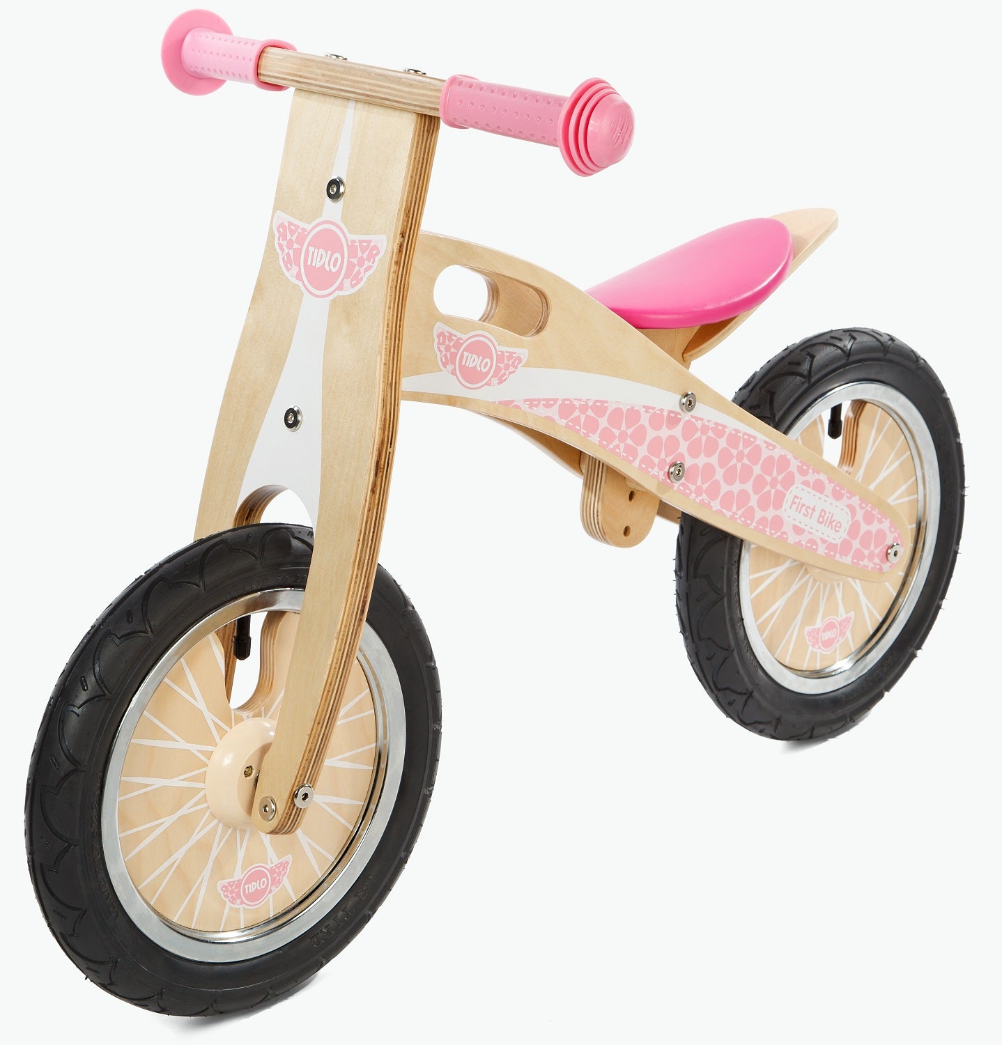 John Crane Tidlo Pink Wooden Balance Bike