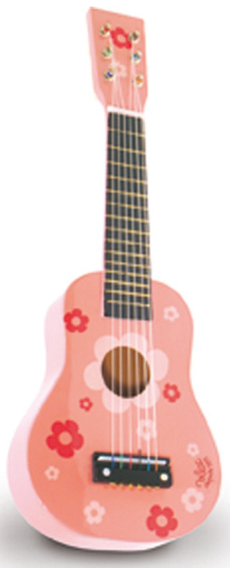 Vilac Pink Flowered Wooden Guitar