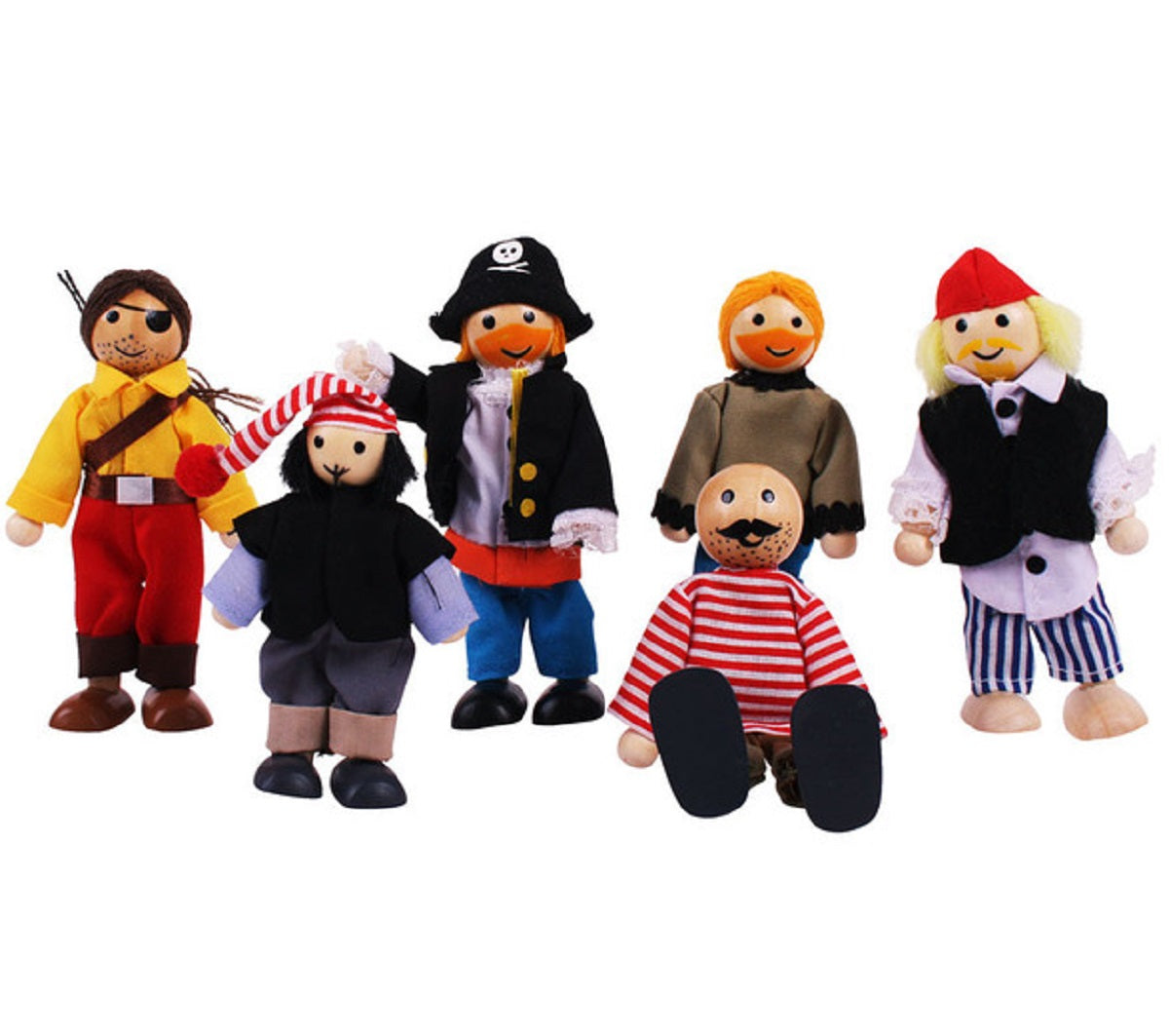 Set of 6 Wooden Pirates