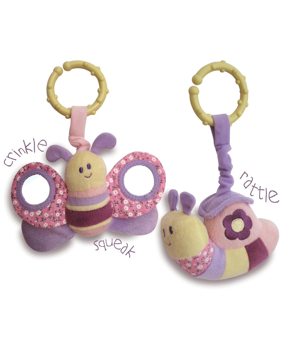 Little Bird Told Me Rattle and Squeak Set Butterfly and Snail