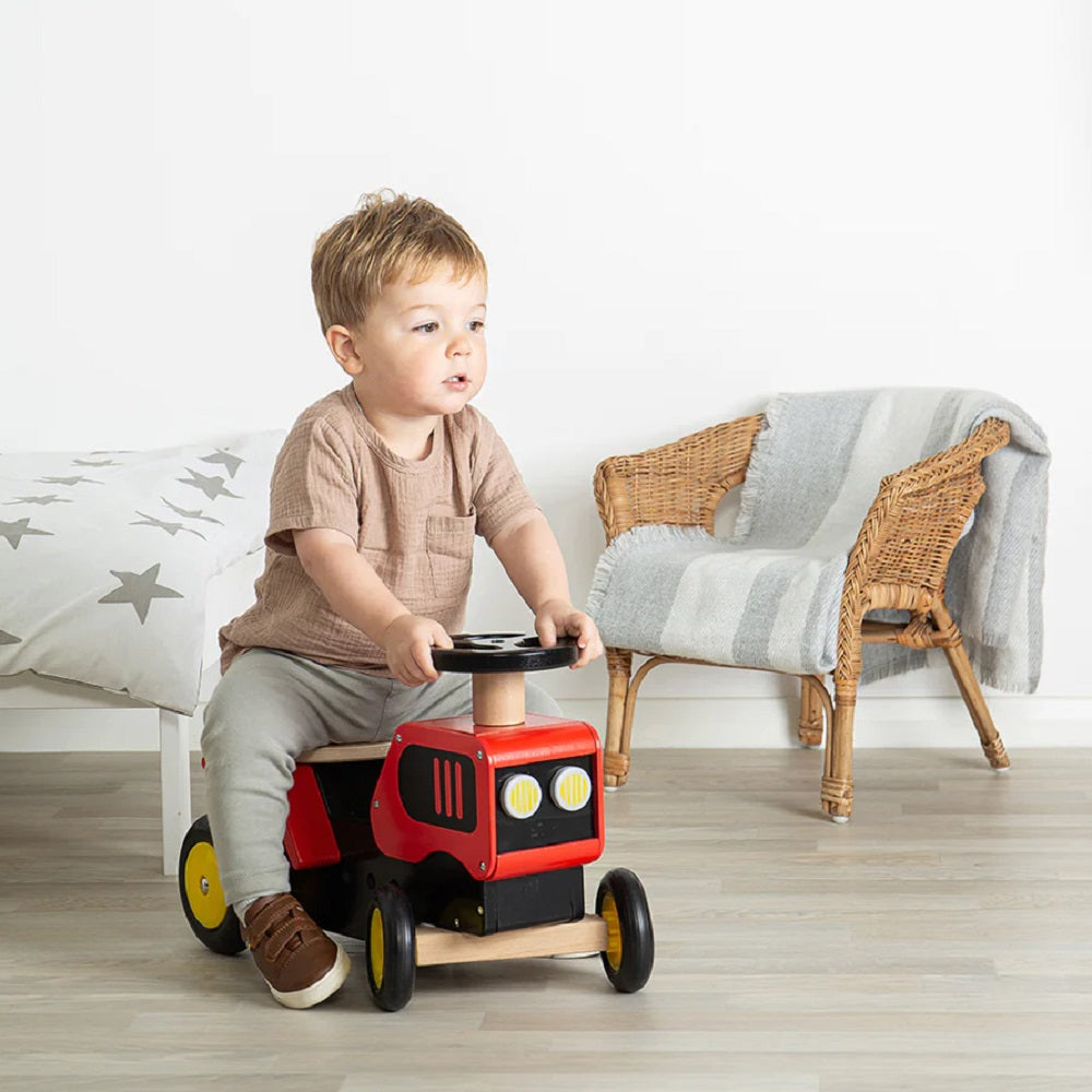 Red Ride on Wooden Tractor