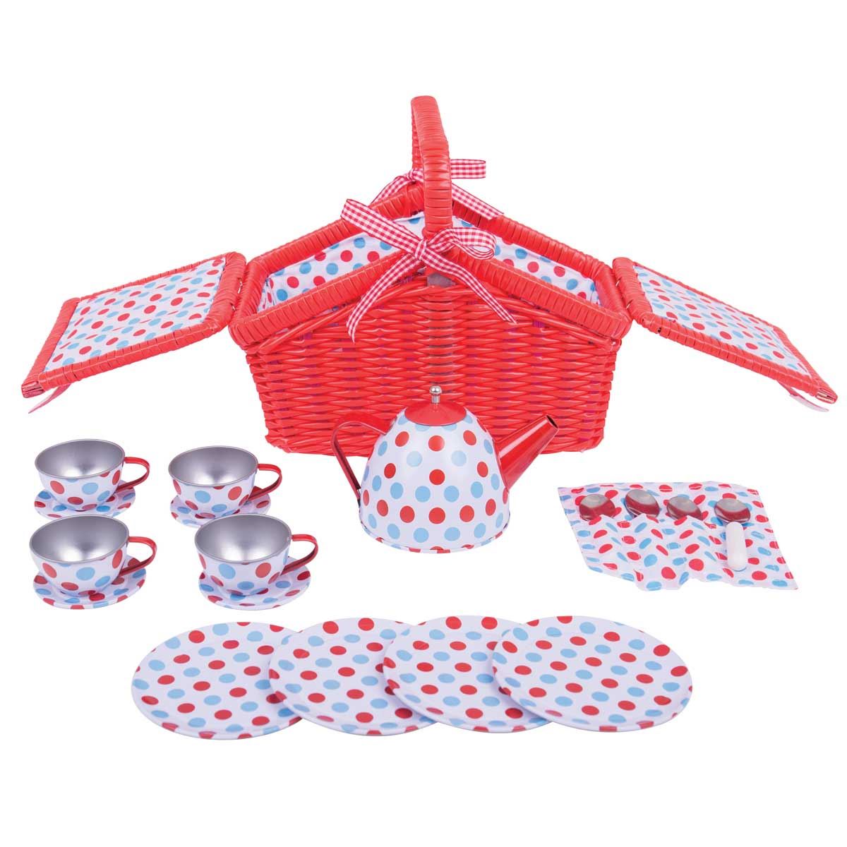BigJigs Spotted Picnic Basket Tea Set