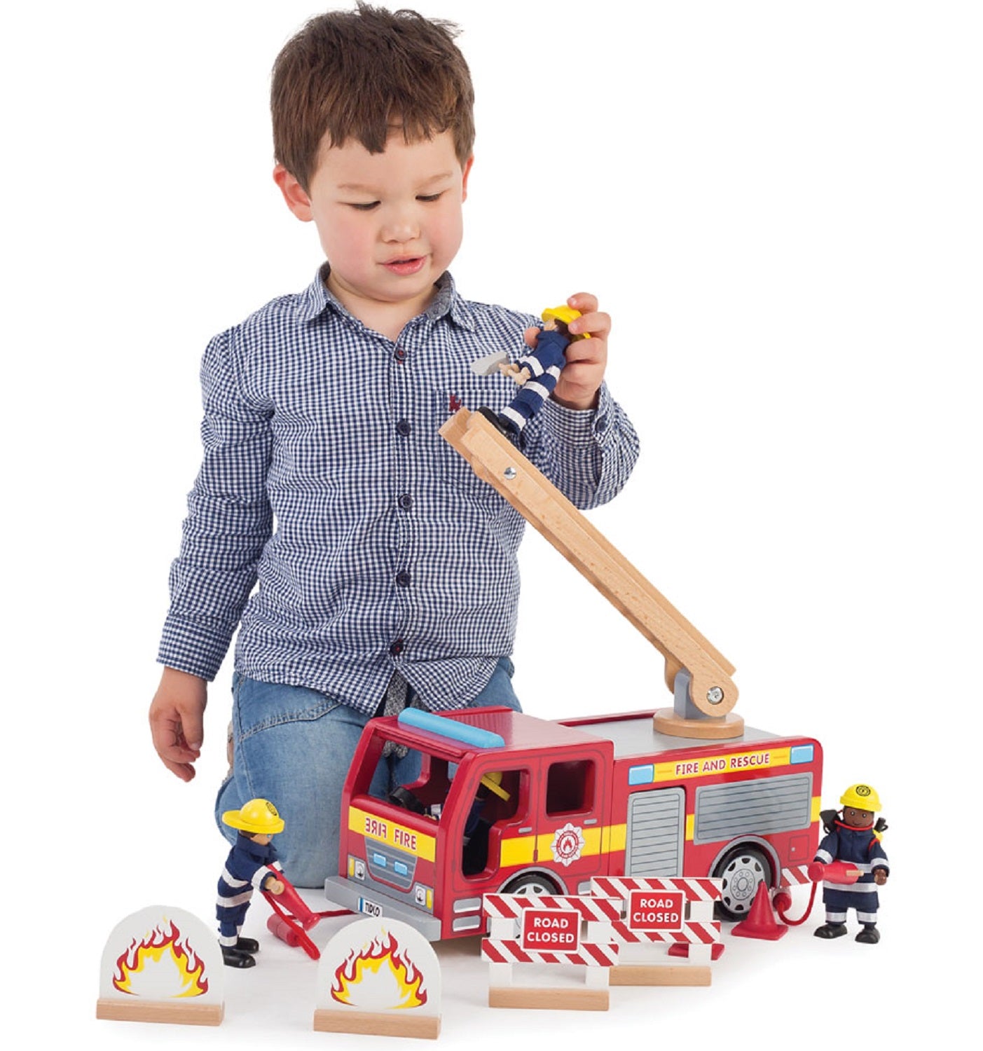 Large Wooden Fire Engine Set