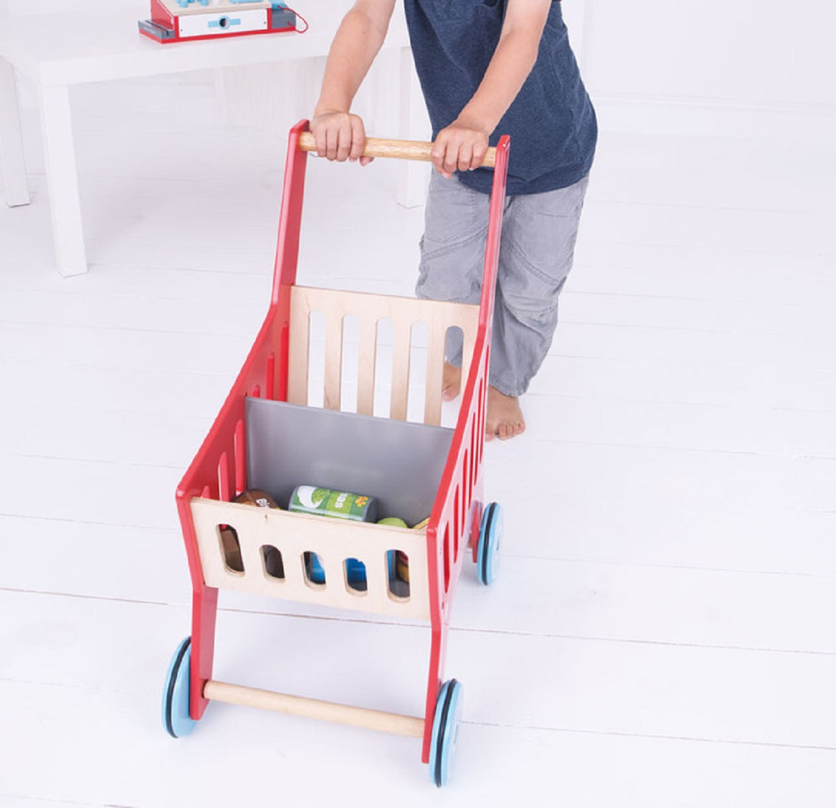 Childrens Wooden Shopping Trolley
