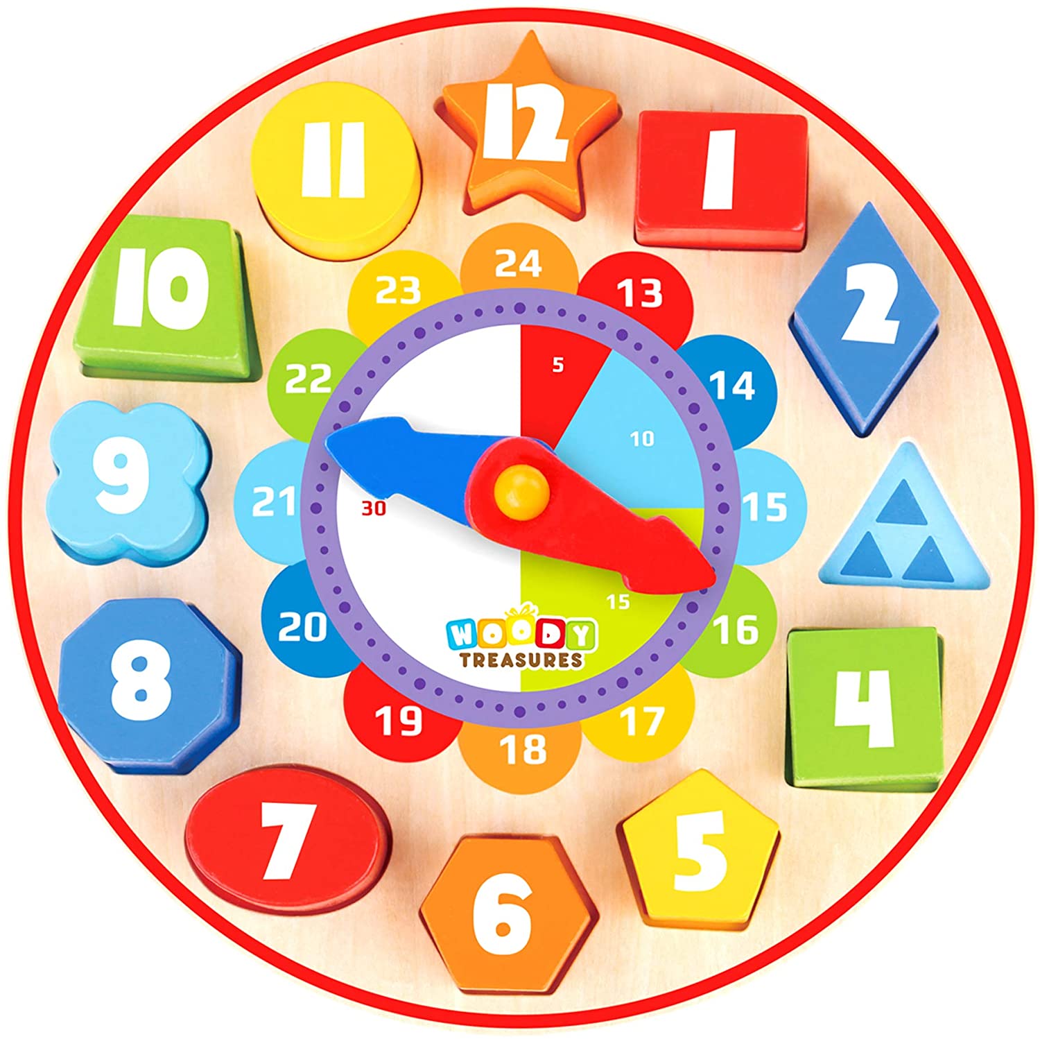 Woody Treasures Teaching & Shape Sorting Clock