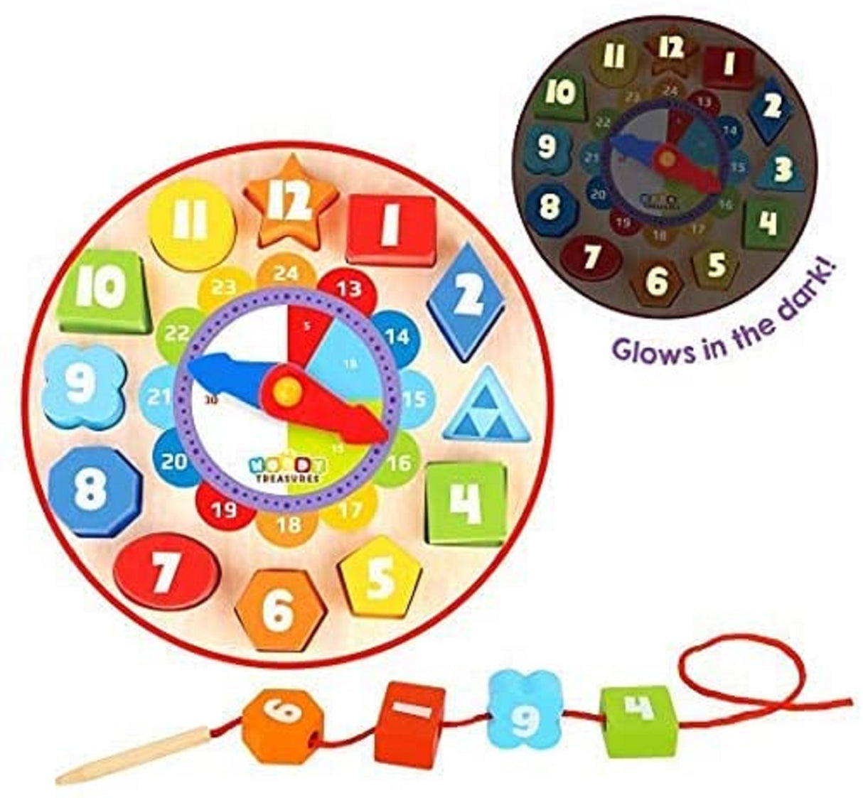 Woody Treasures Teaching & Shape Sorting Clock