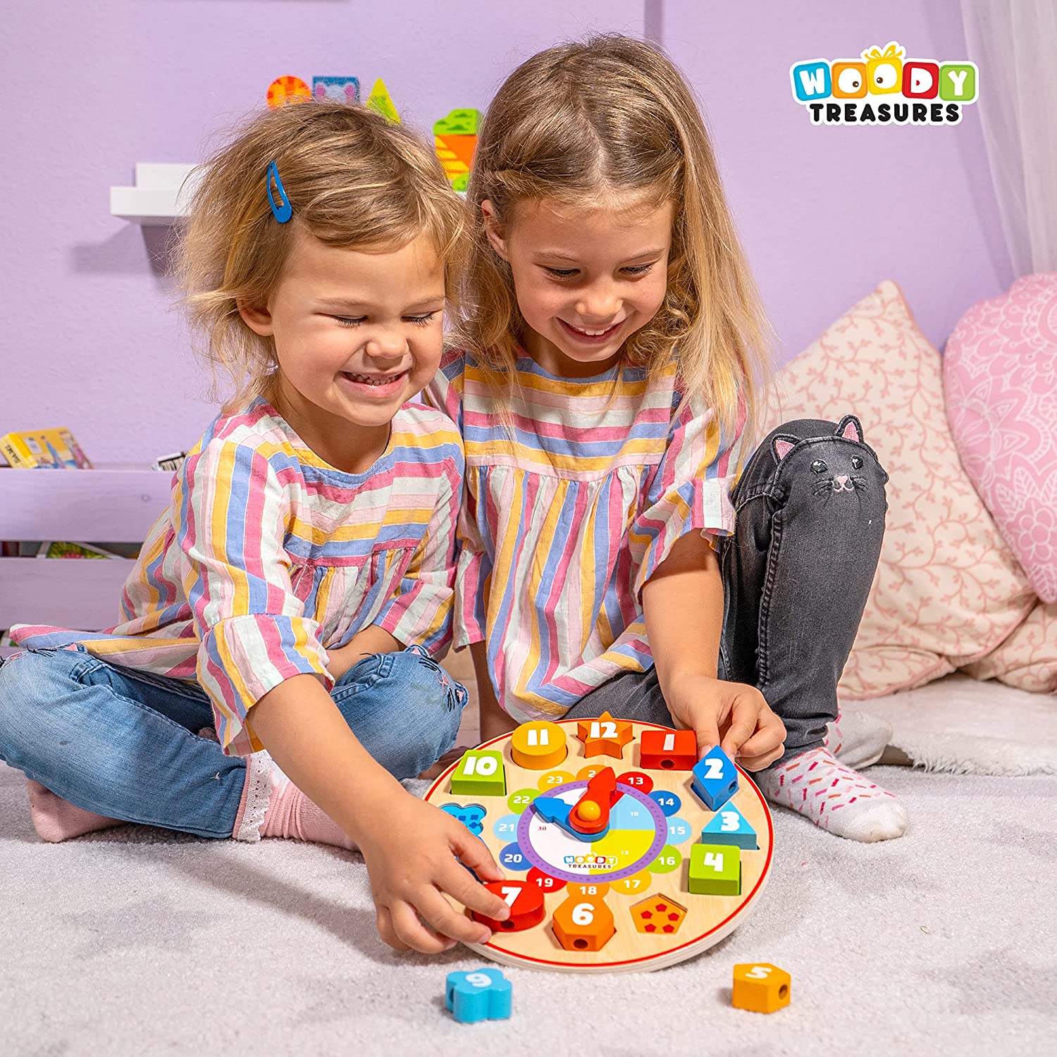 Woody Treasures Teaching & Shape Sorting Clock