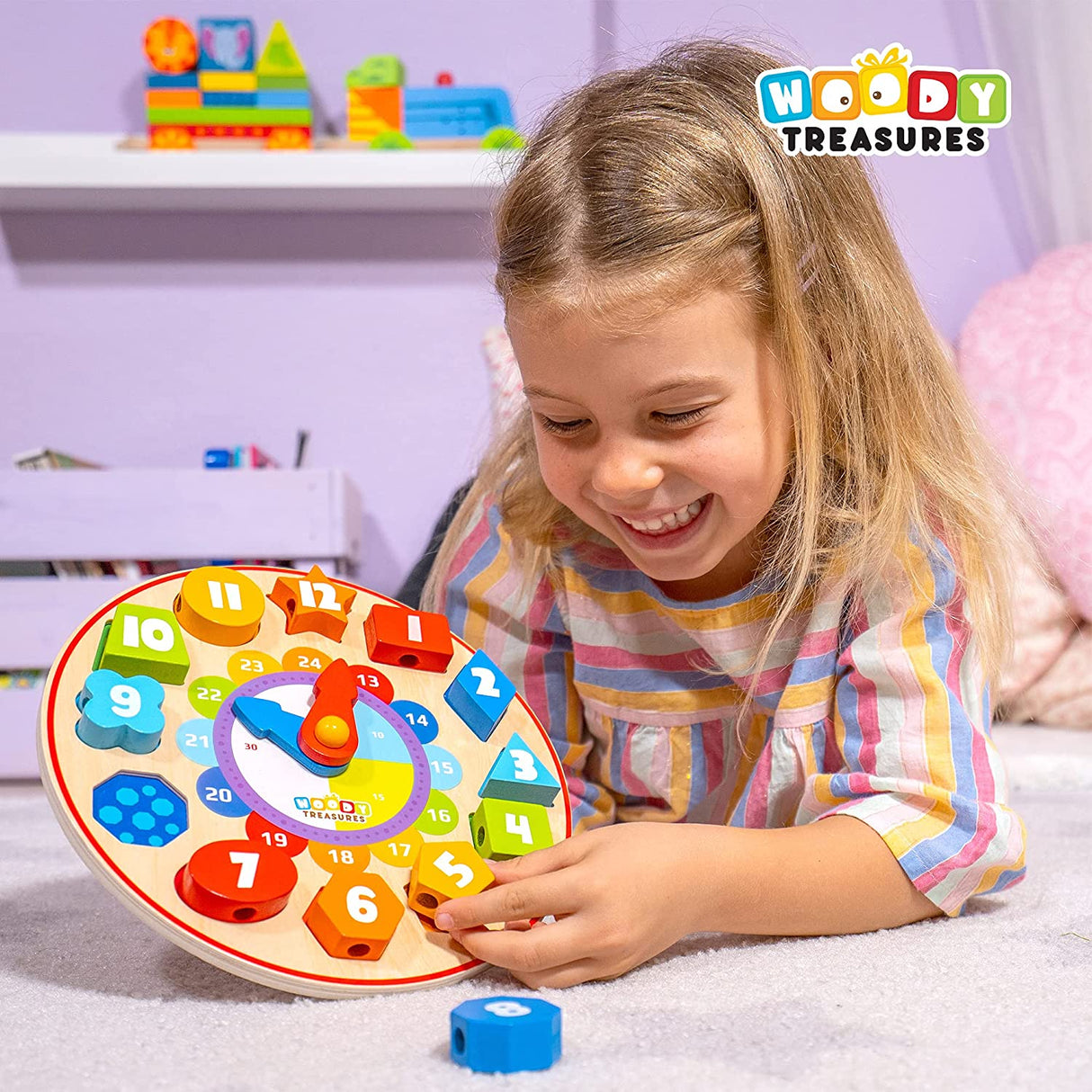 Woody Treasures Teaching & Shape Sorting Clock
