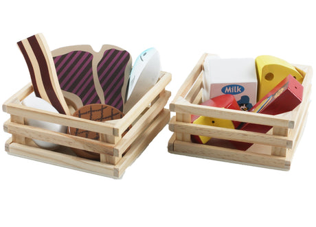 2 x Crates of Wooden Meat and Dairy Products