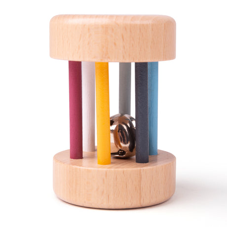 Bigjigs Toys Wooden Roll Rattle Colourful Baby Toy with Bell