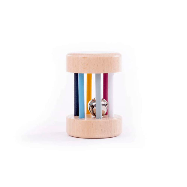 Bigjigs Toys Wooden Roll Rattle Colourful Baby Toy with Bell