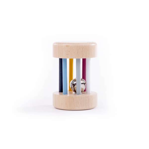 Bigjigs Toys Wooden Roll Rattle Colourful Baby Toy with Bell