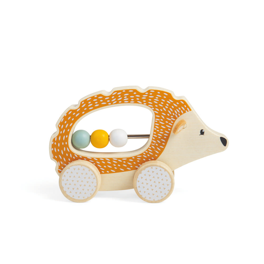 Bigjigs Toys Wooden Hedgehog Push Along Toy with Abacus for Toddlers 6 Months Plus