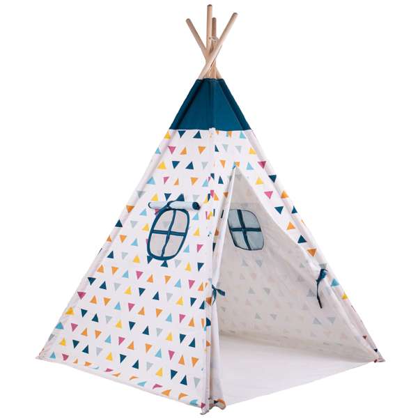 Bigjigs Toys Wooden Kids Teepee Tent Sustainable Play Den with Triangle Print 18 Months+