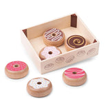 Bigjigs Toys Wooden Doughnut Crate Play Food Set with 6 Doughnuts