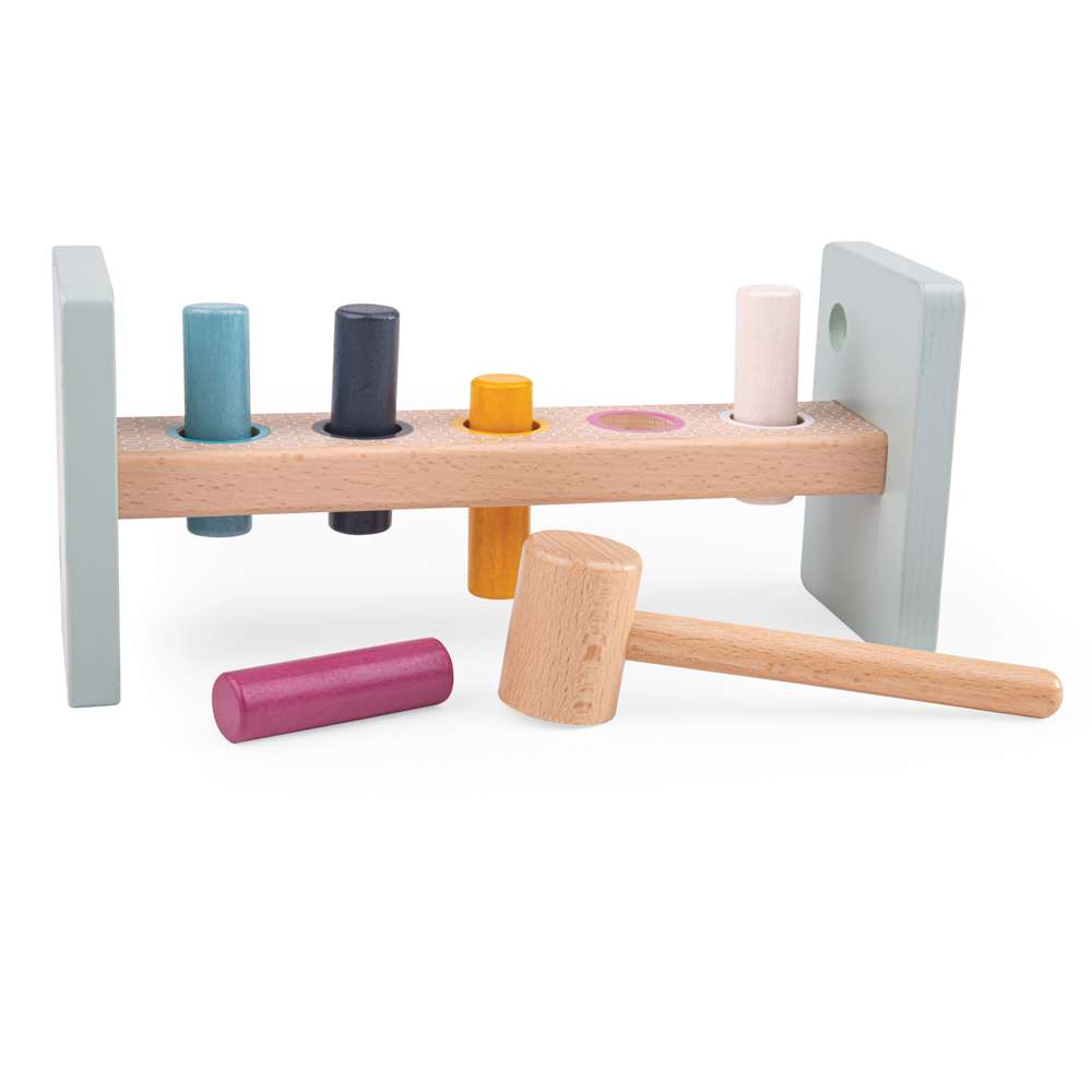 Bigjigs Toys Wooden Hammer Bench Toddler Toy with 7 Play Pieces 12 Months Plus