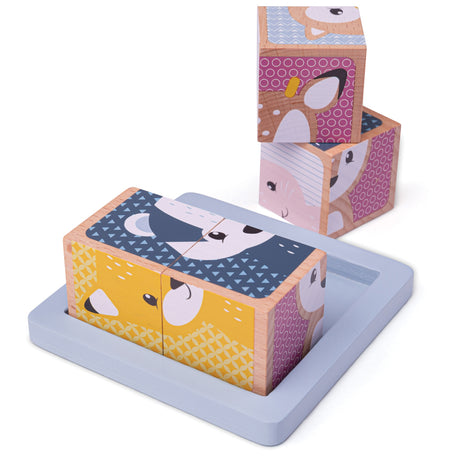 Bigjigs Toys Wooden Woodland Animal Cube Puzzle 6 Piece Educational Toy