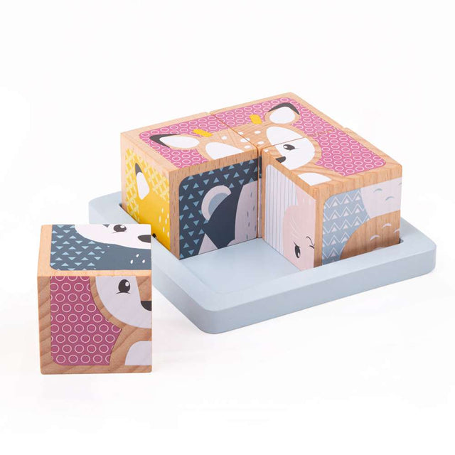 Bigjigs Toys Wooden Woodland Animal Cube Puzzle 6 Piece Educational Toy