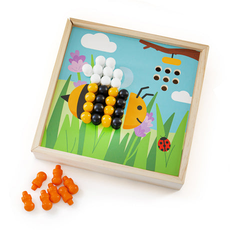 Bigjigs Toys Wooden Garden Art Peg Board Game Educational Toy with 96 Pegs and 4 Scenes