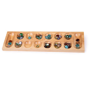 Bigjigs Toys Wooden Mancala Board Game with Marbles Traditional Strategy Game for Kids and Adults 2 Player Tabletop Game 3 Years Plus